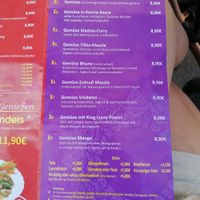 Indian menu at Miss Saigon in Hannover