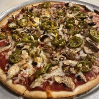 Vegan pizza with mushrooms and jalapeños   at ZaRoni's in Oshkosh