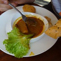 Bread stew (partly eaten, I wasn´t fast enough?) at Yuan Sheng Vegetable Restaurant in Siem Reap