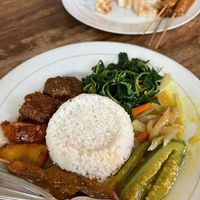 Nasi campung and peanut satay   at Karuna Vittala Vegetarian in Batuan