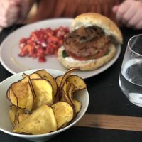 Burger and chips at Vegan Joe's  in Loule