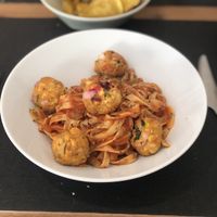 Tofu ‘meatball’ pasta at Vegan Joe's  in Loule
