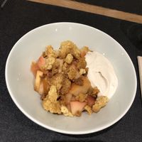 Apple crumble with cashew ice cream! at Vegan Joe's  in Loule