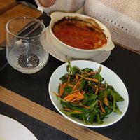 Cauliflower and lentil bake  with baby leaf salad. at Vegan Joe's  in Loule