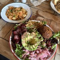 Winter grain bowl with a cauliflower fritter and vegan kimchi   at The Canteen  in Provincetown