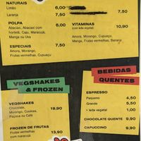 Drinks Menu (try the veg Shake Morango) at Vegecetera in Blumenau