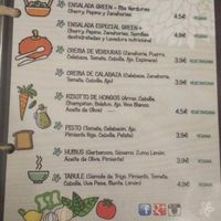 Part of the menu, vegan and vegetarian dishes clearly marked at Green Zone in Gijon