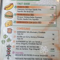 Menu with vegan options clearly labelled at Green Zone in Gijon
