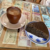 Vegan coffee cake and soy masala   at Woeser Bakery in Dharamshala