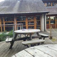 Outside seating at Caffi Caban Cafe in Brynrefail