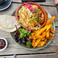 Daily lunch (Falafel with fries and more) at Caffi Caban Cafe in Brynrefail