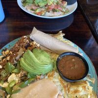 Vegan scramble and vegan enfrijoladas  at Aunt Yese's Home Cooking in Garden Grove