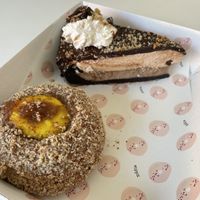 Rhubarb & custard donut and Ferrero Rocher cake 💥 at Nutie Donuts in Balmain