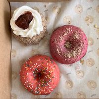Rhubarb, strawberry and blueberry donuts.  at Nutie Donuts in Balmain