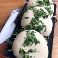 buns with 'chicken' at Wegeguru in Warsaw