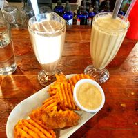 Fomu ice cream shakes and waffle fries! SO GOOD  at Stoked Wood Fired Pizza in Brookline