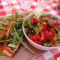 Pizza and side salad at Square Delicatessen in Strasbourg
