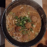 Ramen with kimchi and vegan meatballs 😋 at Marco Polo Noodles in Bruges