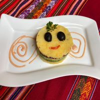 Causa Rellena Limeña Vegan (Peruvian layered potato) - $11. Small portion, but very refreshing. at Sabor Peruano in Santa Fe