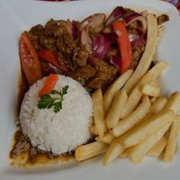 Vegan lomo salteado. at Sabor Peruano in Santa Fe