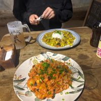 Vegan risotto and curry at Cafe Tango in Samaipata