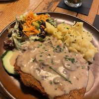The Crispy. For me slightly tough and dry, but delicious gravy helped.  at SIGGIS v/gan dine & co. in Munich