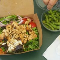 salad with tofu, edamame on the side and a basil lemonade at Bon Me in Boston