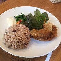 Yummie vegan plate with salad, brown rice and some kind of selfmade meat. Super delicious and filling. This menu was 900¥   + miso soup and a free drink (7€). at Cafe 5884 in Tokyo