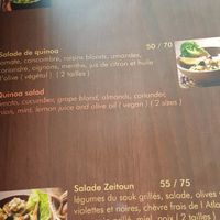 Menu of salads at Zeitoun Cafe in Marrakech