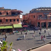 Nice view of the plaza below at Zeitoun Cafe in Marrakech