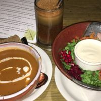 Tomatosoup Rainbowsalad Applejuice at Bodhi Greens in Dharamshala