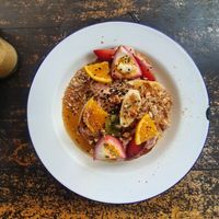Cinnamon house made bagel with fruit & nuts. VEGAN OPTION at Folk in Byron Bay