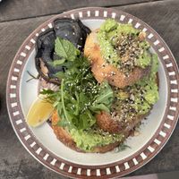 Smashed avo + mushrooms  at Folk in Byron Bay