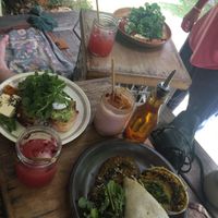 Vegan burrito, watermelon juice and smoothie (the in the photo is not vegan) at Folk in Byron Bay