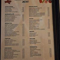 Vegan/vegetarian menu at Hugo's Cocina  in San Diego