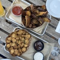 Garlic potatoes and popcorn chicken  at Grains  in San Diego