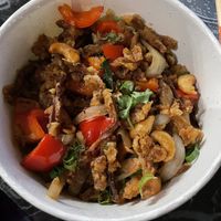 Pepper glazed chicken strips  at Grains  in San Diego