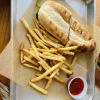 Philly and fries  at Grains  in San Diego