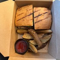Banh Mi with Wedge Fries and Ketchup. at Grains  in San Diego