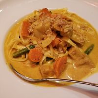 House Pasta a yellow Currie dish at Grains  in San Diego