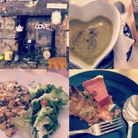 place. broccoli cream, scrambled tofu and some delicious pies. all vegan at Fortuna Cafe in Sintra