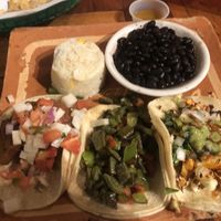 3 different vegan tacos, beans, and rice at La Santisima  in Glendale