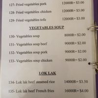 Menu at Riverside Hotel in Stung Treng