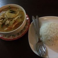 Amok (contains egg) and plain rice at Riverside Hotel in Stung Treng