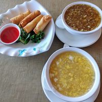 Spring rolls, F*n soup & sweet corn soup at Vegie Bowl in Springvale