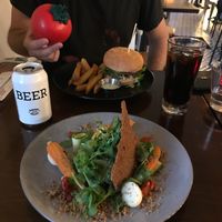 Stuffed aubergine with a local beer at The Botanist in Wellington