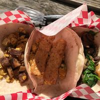 First three breakfast tacos! at The Vegan Nom - E Cesar Chavez  in Austin