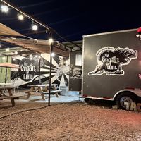 Food truck seating area  at The Vegan Nom - E Cesar Chavez  in Austin