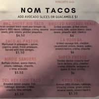 Taco menu  at The Vegan Nom - E Cesar Chavez  in Austin