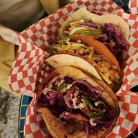 Korean BBQ, double decker and buffalo cauliflower at The Vegan Nom - E Cesar Chavez  in Austin